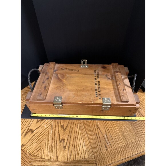 1969 Wooden Crate  Ammunition For Cannon With Explosive Projectiles w/handles - Picture 5 of 9
